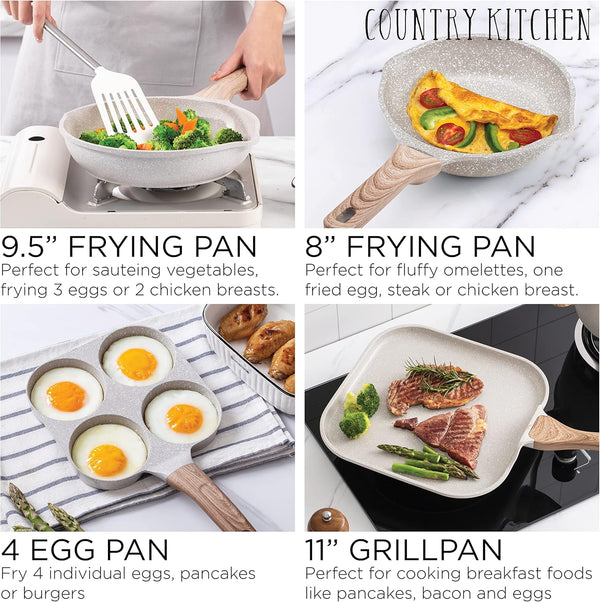 Non-Stick Cast Aluminum Cookware Set - Durable Kitchen Cookware for Everyday Cooking, Cream, 13 Pc.9