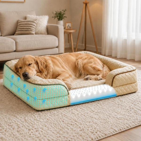Large Dog Sofa Bed with Reusable Potty Pad - 44.5" X 33.5" X 6.7" Beige Dog Sofa with Soft Plush Surface, Raised Bolsters, Removable Bolster, and Non-Slip Bottom for Large Dogs - Xlarge6