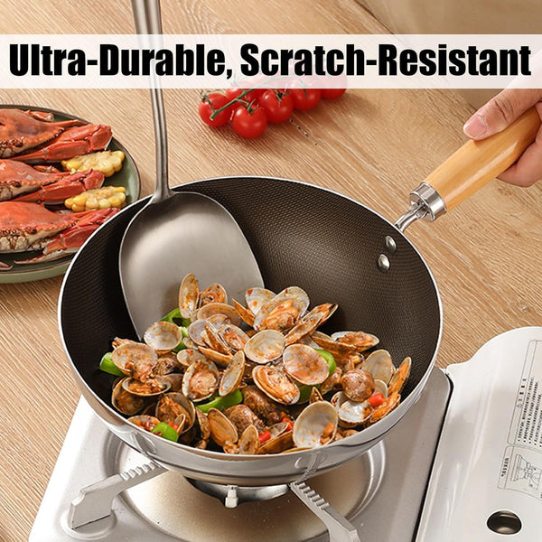 Titanium Wok with Lid, Non Stick Titanium Pans for Cooking, Ultra-Durable, Scratch-Resistant, Even Heating Frying Pans, Compatible with All Cooktops, Stainless Woks,7.87In5