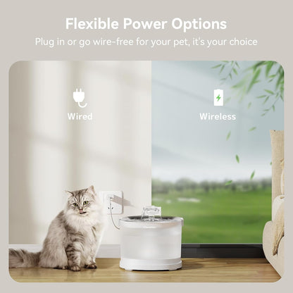 Cheerble Pumpless Cat Water Elfin Fountain, Wireless Pet Fountain Battery Operated, 2L/67Oz E1+ Automatic Water Dispenser Cats & Dogs Magdrive™ Technology Stainless Steel Tray, No Cleaning Hassle5