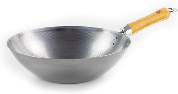 10.5" Wok | Flat Bottom | Carbon Steel | Bamboo Handle with Loop Hook | 10.5In/27Cm3