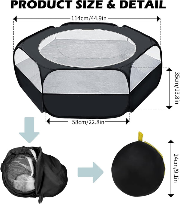 UWE Small Animal Playpen, Waterproof Foldable Pet Playpen, Black | Anti-Escape Exercise Pet Tent, Bite Resistant Breathable Mesh, Leakproof Base, Easy Fold Storage, Indoor Outdoor for Pets2