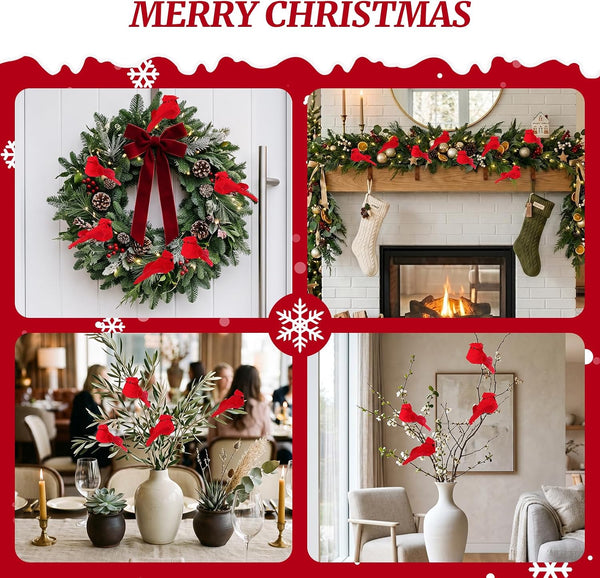 12 Pcs Cardinals Birds Christmas Ornaments, Mini Cardinal Clip on Christmas Tree Decorations, Artificial Velvet Feather Red Birds for Wreaths DIY Crafts Centerpieces Holiday Home Decor5