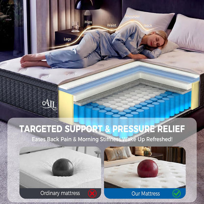Queen Mattress, 12 Inch Queen Hybrid Mattress in a Box, Medium Firm with Upgraded Pocket Springs for Superior Motion Isolation, Strong Edge Support & Breathable Comfort3