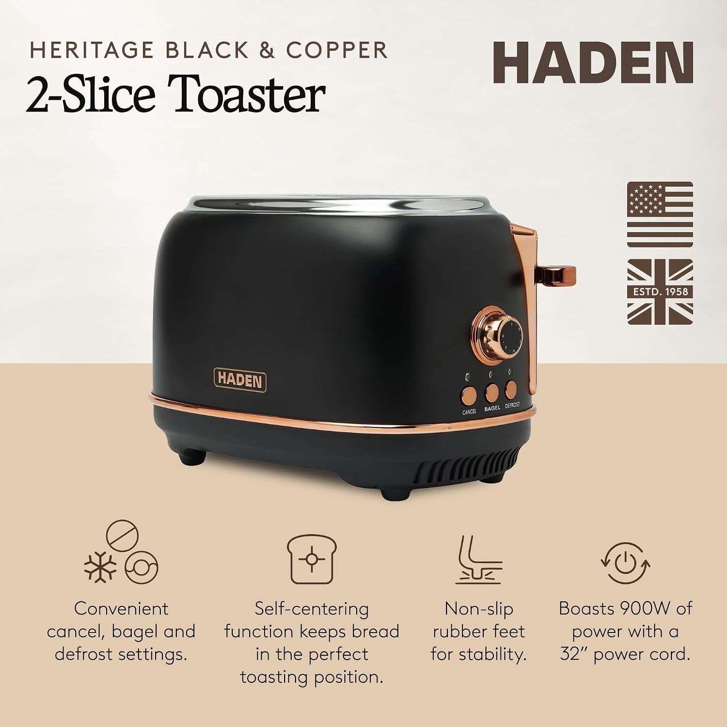 haden-heritage-2-slice-wide-slot-stainless-steel-toaster-with-adjustable-browning-control-non-slip-feet-black-copper