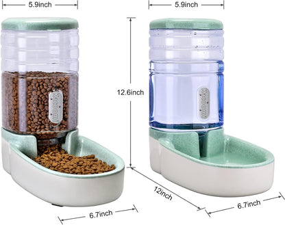 Kacoomi Automatic Dog Cat Feeder and Water Dispenser Gravity Food Feeder and Waterer Set with Pet Food Bowl for Small Medium Dog Puppy Kitten, Large Capacity 1 Gallon X 24