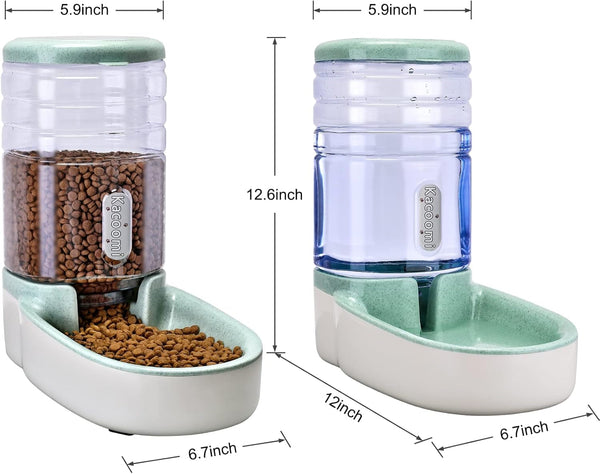 Kacoomi Automatic Dog Cat Feeder and Water Dispenser Gravity Food Feeder and Waterer Set with Pet Food Bowl for Small Medium Dog Puppy Kitten, Large Capacity 1 Gallon X 24