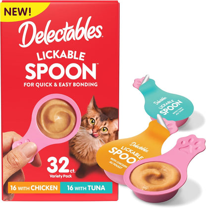 Delectables Lickable Spoon Handheld Wet Cat Treats Made with Real Chicken & Salmon, Quick & Easy Creamy Puree, Mess Free, Grain-Free, No Added Fillers, No By-Products, Variety Pack, 32Ct14
