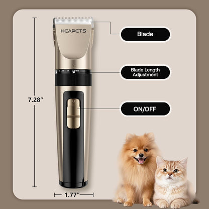 HEAPETS Dog Grooming Clippers, Low Noise, Electric Quiet, Adjustable Clipper Comb, Rechargeable Cordless Dog Hair Clippers for Dogs Cats Pets, Gold8
