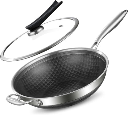 12-Inch Tri-Ply Stainless Steel Nonstick Wok with Lid, Induction | Tri-Ply Wok Heats Evenly, Works with Induction, and Is Dishwasher and Oven Safe up to 650°F for Versatile Cooking.1