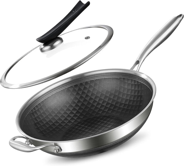 12-Inch Tri-Ply Stainless Steel Nonstick Wok with Lid, Induction | Tri-Ply Wok Heats Evenly, Works with Induction, and Is Dishwasher and Oven Safe up to 650°F for Versatile Cooking.1