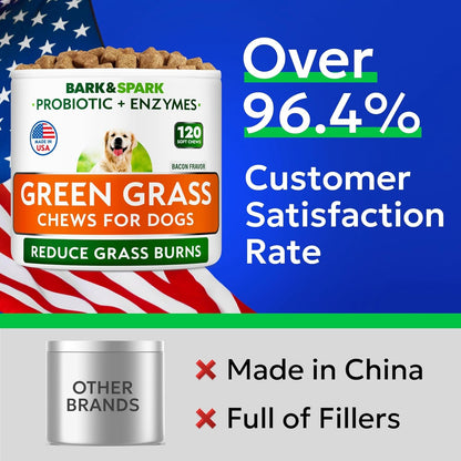 BARK&SPARK Green Grass Dog Chews – Dog Pee Grass & Urine Neutralizer Lawn | Grass Burn Spot Chews with Probiotics & Enzymes, Helps Reduce Lawn Burn from Dog Urine (120 Soft Chews)8
