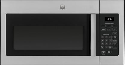 GE 30" Over-The-Range Microwave, 1.6 Cu. Ft., 1000 Watts, 300 CFM Hood Vent, LED Lighting, Auto Defrost, Easy Mount Install, Stainless Steel, JVM3160RFSS1