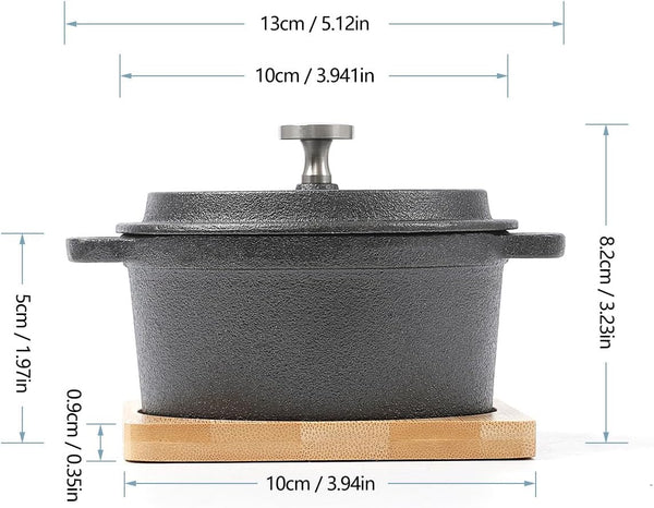 Cast Iron Mini Dutch Oven with Lid Sauce Pan Melting Pot 270Ml/9.13Oz/1.08Cup Black Set of 62