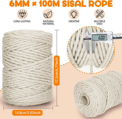 328FT 1/4 Inch Cat Scratching Sisal Rope for Cat Trees & Posts | Thick White Jute Rope with 2 Cat Mouse Toys for Scratch Posts, Cat Towers & DIY Projects2