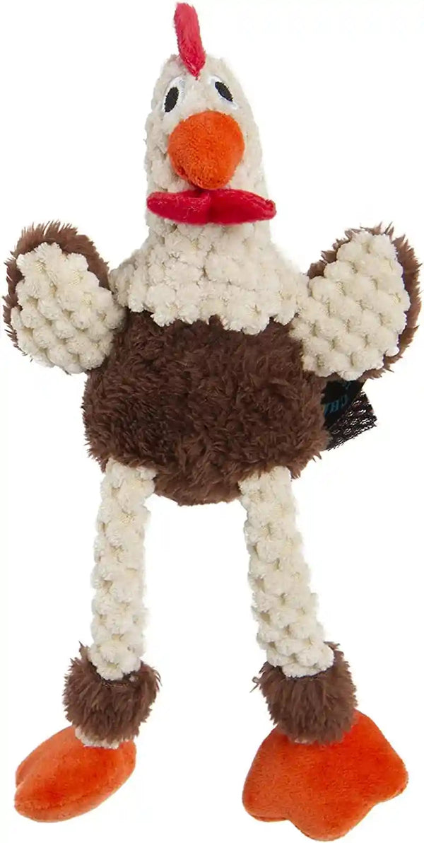 Godog Checkers Fat Rooster Squeaky Plush Dog Toy, Chew Guard Technology - White, Large19