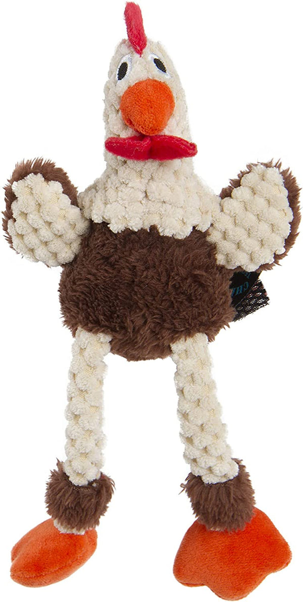 Godog Checkers Fat Rooster Squeaky Plush Dog Toy, Chew Guard Technology - White, Large19
