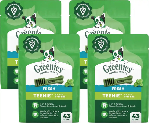Greenies Teenie Natural Dental Dog Treats, Fresh Mint Flavor, 43 Count | Veterinarian-Recommended, for Dogs 5-15 Lbs, Cleans Teeth, Freshens Breath, Promotes Oral Health, 12 Oz. Pack15