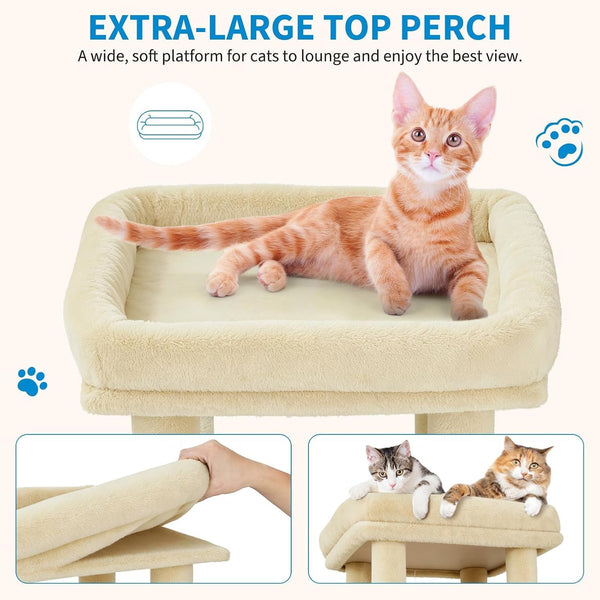 Takywep Beige 61" Heavy Duty Cat Tree for Large Indoor Cats & Maine Coon, Warm Multi-Level Cat Tower with Extra Large Perch, 2 Spacious Condos, Natural Sisal Scratching Posts & Interactive Toys6