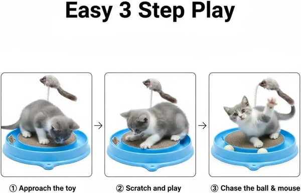 AUOON Cat Scratcher Toy with Ball Track for Indoor Cats and Kittens, Gray | 3 in 1 Interactive Cat Toy, Cat Scratch Pad with Cat Ball Toy and Cat Mouse Toy, for Chasing Exercise, Protect Furniture4