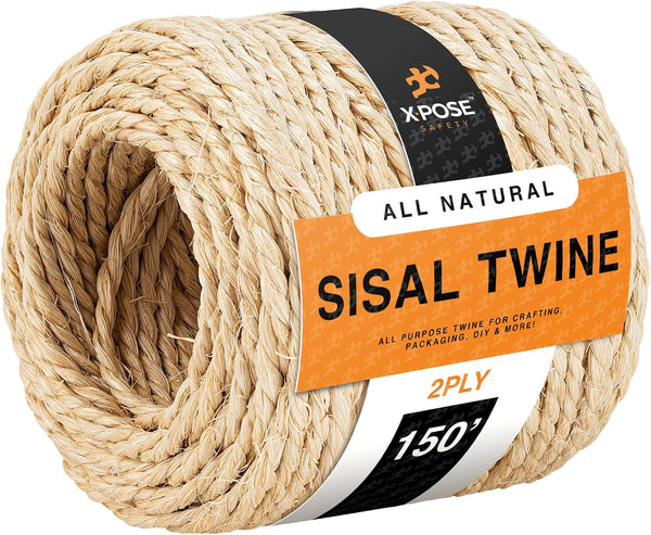 Sisal Twine - 2 Ply Thin Natural Fiber Rope on Spool - for Cat Scratching Post, Cat Tree Replacement Parts, Pet Toy - Decorative Cordage, Pole Wrap (150Ft)1