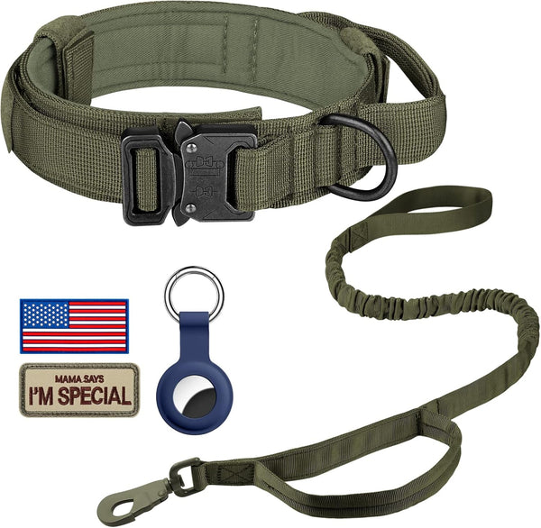 DAGANXI Tactical Dog Collar, Adjustable Military Training Nylon Dog Collar with Control Handle and Heavy Metal Buckle for Medium and Large Dogs, with Patches and Airtags Case (L, Black)36