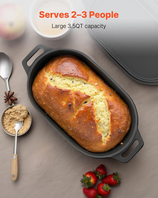 Enameled Cast Iron Dutch Oven, 3.5 Quart Pot with Lid and Dual Handles, Heavy-Duty Durable Cookware Pan, Oven Induction Compatible up to 500℉, for Braising, Stews, Roasting, Bread Baking, Black2