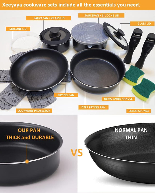 16 Pieces Kitchen Removable Handle Cookware Sets, Stackable Pots and Pans Set Nonstick for Induction Gas Rvs Camping Space Saving3