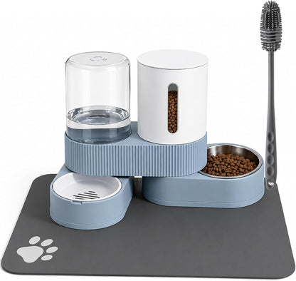 Gravity Cat Feeder 2 Pack Automatic Food Feeder and Water Dispenser Set Detachable Pet Bowl with Silicone Mat for Cats Small Medium Dogs, Large Capacity(Grey)7
