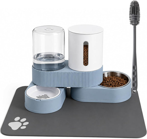 Gravity Cat Feeder 2 Pack Automatic Food Feeder and Water Dispenser Set Detachable Pet Bowl with Silicone Mat for Cats Small Medium Dogs, Large Capacity(Grey)7