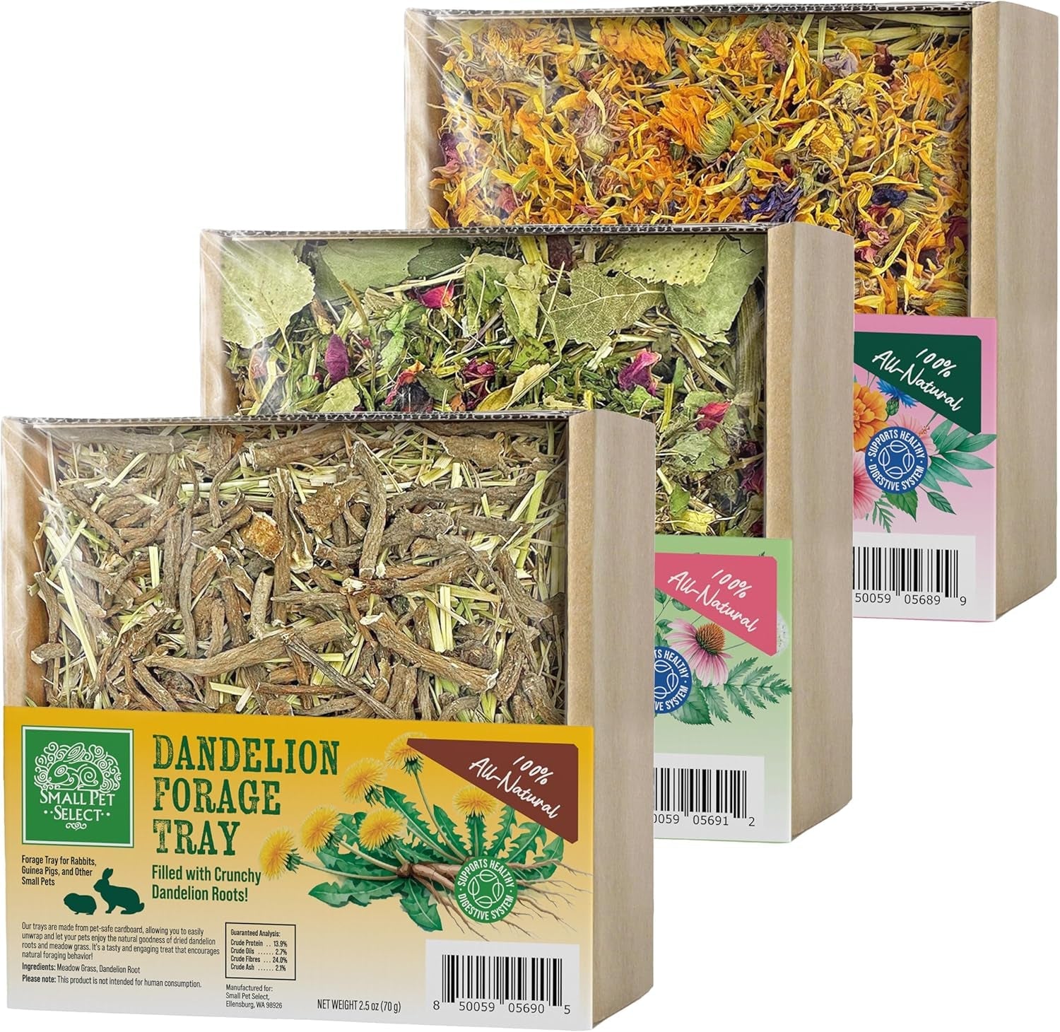 small-pet-select-forage-tray-bundle-rabbits-guinea-pigs-3-pack-dandelion-flower-herb-mix-2-5-oz-each-natural-foraging-enrichment-for-rabbits-guinea-pigs-small-pets