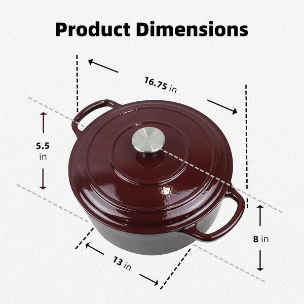 Cast Iron Enameled Pot/Casserole/Duch Oven 9 Qt. with Cover, Merlot4