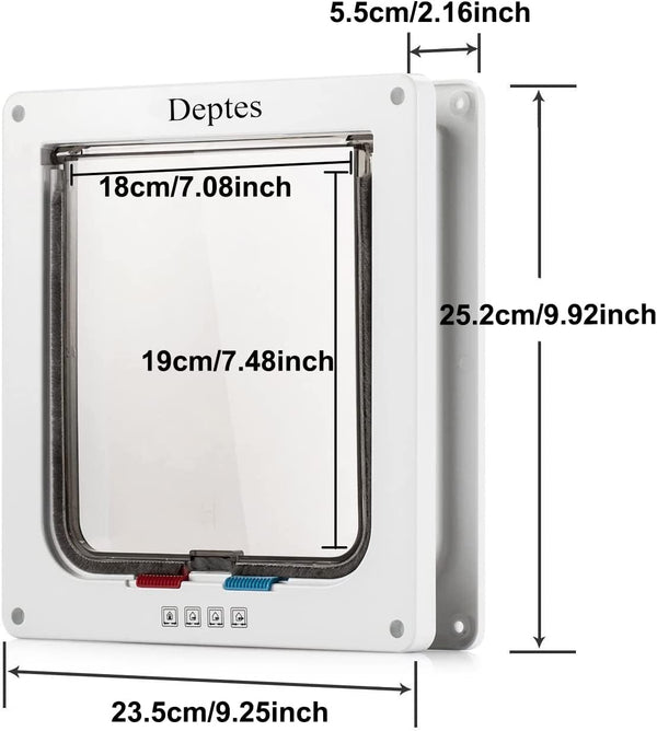 Depets Large Cat Door (Outer Size 9.9" X 9.2"), 4 Way Locking Cat Flap Door for Interior Exterior Doors, Weatherproof Pet Door for Circumference < 23"3