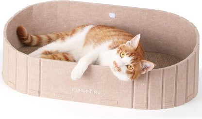 FUKUMARU Cat Scratcher, 24 Inch Sofa Shape Cat Scratching Bed Couch Indoor | Oval Felt Cat Scratcher Bed with Reversible Detachable Cat Scratching Boards, round Cats Scratch Pads Refill, Beige1