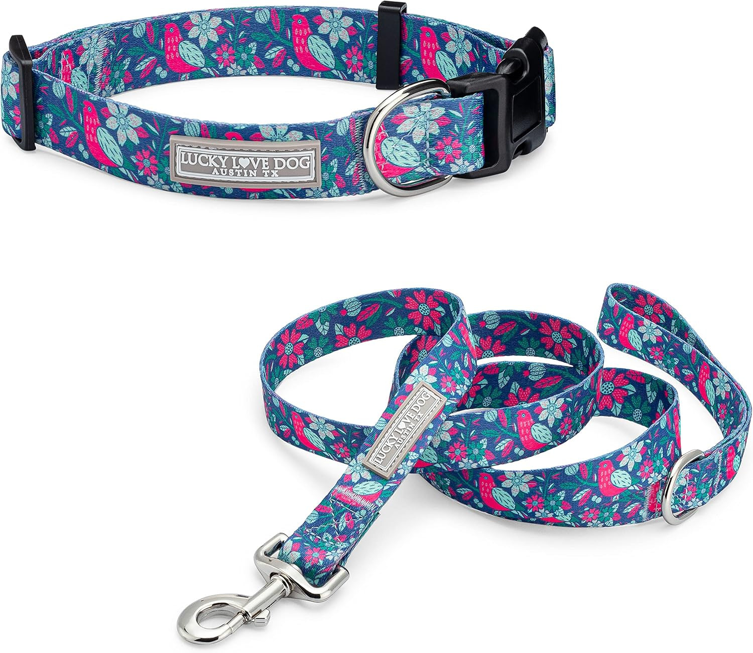 lucky-love-dog-easy-click-buckle-dog-collar-with-leash-set-combo-durable-comfortable-for-male-female-dogs-pet-collar-for-medium-dogs-secure-fit-blackbird-combo-medium
