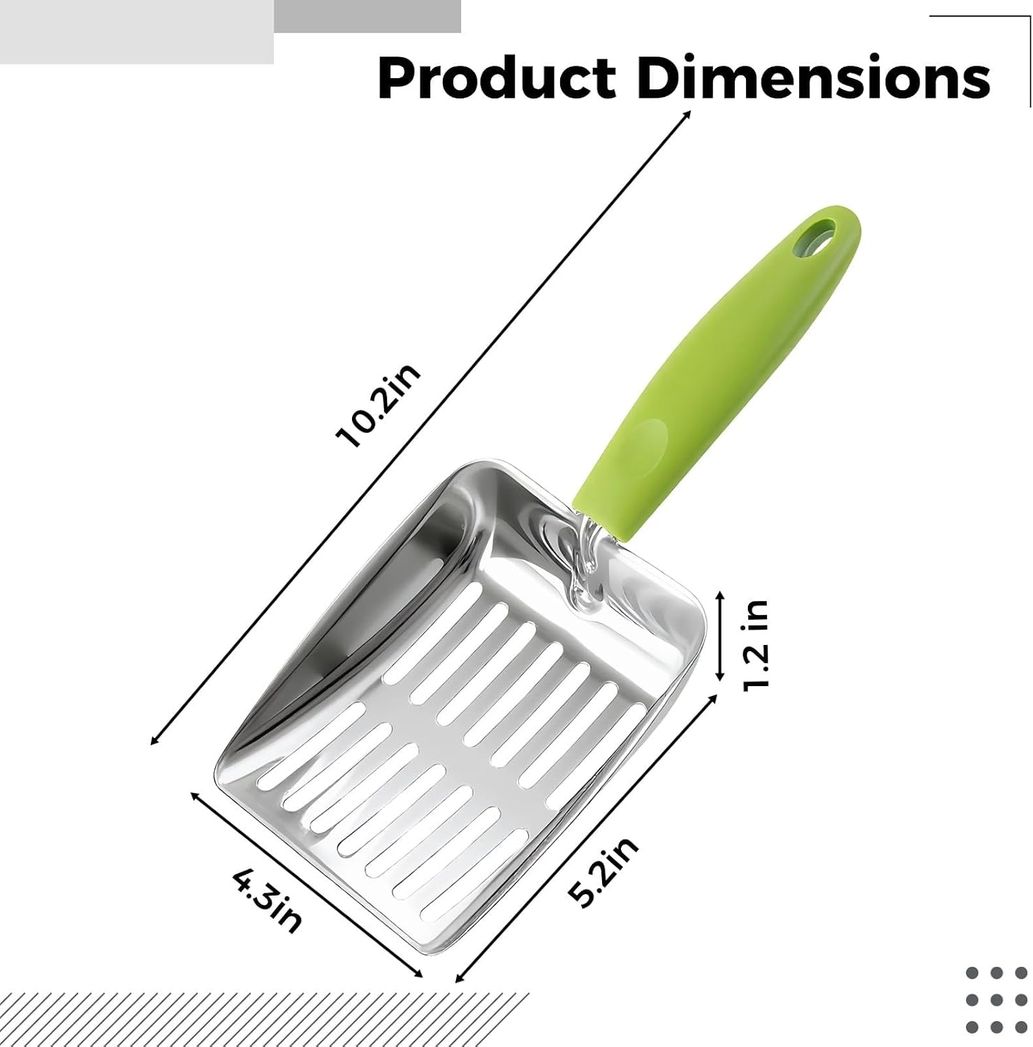 cat-litter-shovel-green-430-stainless-steel-metal-scooper-with-5-mm-fine-holes-10-2-x-5-2-x-1-2-in-non-slip-pp-handle-for-easy-cleaning-storage