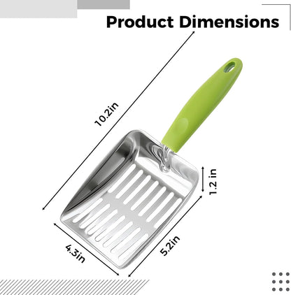 Cat Litter Shovel, Green, 430 Stainless Steel Metal Scooper with 5 Mm Fine Holes, 10.2 X 5.2 X 1.2 In, Non-Slip Pp Handle for Easy Cleaning & Storage2