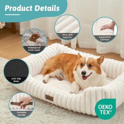 Orthopedic Dog Bed for Small Dogs & Cats - Washable Rectangle Pet Bed with Anti-Slip Bottom, Soft Calming Cat & Puppy Bed for Indoor Pets (25"X21"X6", Cream)6