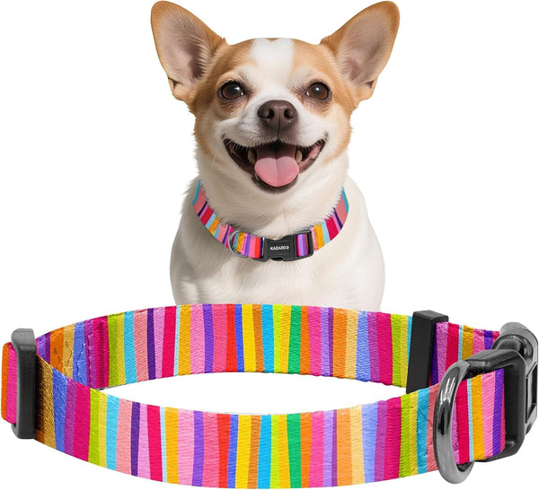 Kazazoo Dog Collar Cute and Soft Nylon Puppy Collar Girl Dogs, Adjustable Purple Dog Collars for Medium Dogs, Purple Flowers-M11