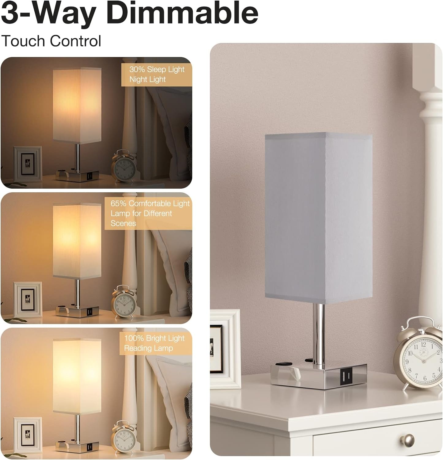 touch-bedside-table-lamp-for-bedroom-dimmable-usb-c-a-2-ac-outlets-3-way-dimming-3000k-bulb-included-square-grey-lampshade-and-silver-base-desk-lamp-for-nightstand-living-room-dorm