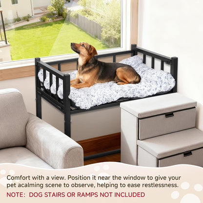 Beside Dog Bed and Mattress Set - Metal Three-Sided Fence Pet Dogs Bed Frame, Adjustable Height Dogs Bed Extension Attachment for Human Bed, for Small/Medium Puppy(25.5''L X 17.7''W)5