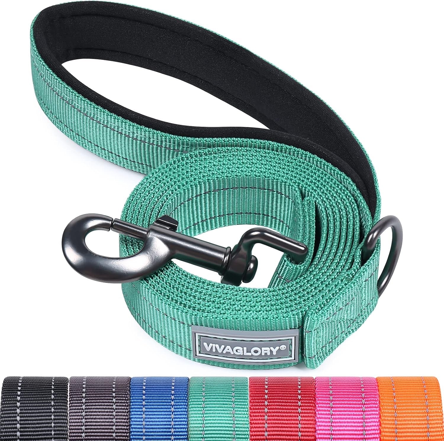 vivaglory-dog-leash-puppy-leash-for-collar-3ft-x-1in-black-with-soft-padded-handle-for-training-walking-heavy-duty-double-layer-nylon-pet-puppy