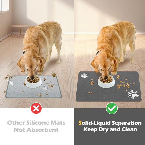 Pet Feeding Mat-Absorbent Dog Mat for Food and Water Bowl-Accessories Pet Supplies- Bowl for Messy Drinkers-No Stains Quick Dry Dog Water Dispenser Mat (12"X19", Dark Grey)4