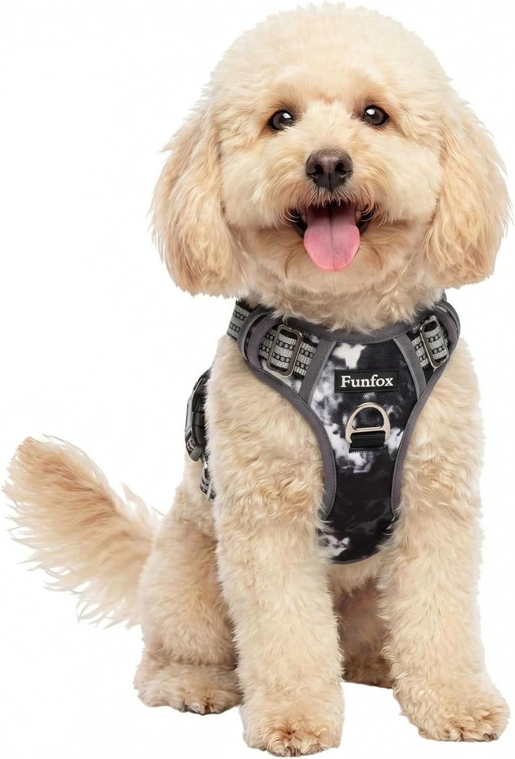 funfox-dog-harness-medium-sized-dog-vertical-handle-easy-control-no-pull-pet-vest-adjustable-with-2-leash-clips-soft-material-reflective-safe-night-walking-for-small-medium-large-breed-black-m