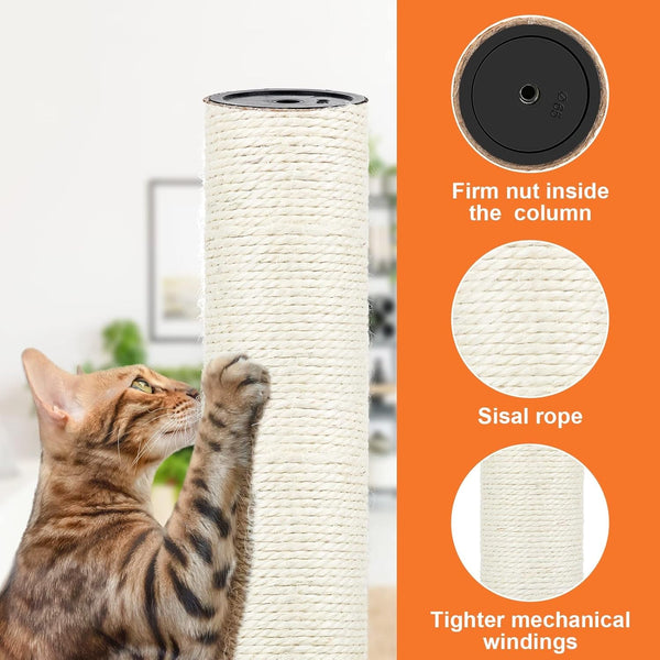4 PCS M8 Cat Scratching Post Replacement, 15.7 X 3.1 Inch Sisal Pole Cat Tree Replacement Post with Screws, Refill Scratcher Posts for Indoor Kitten Tree Tower Spare Cat Furniture Protector4