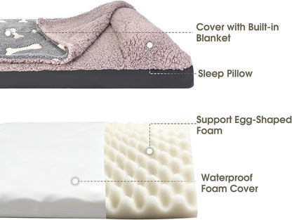 Dog Bed with Cover Pillow Blanket Attached, 30''X20'' Washable Rectangle Hooded Cozy Cave Cat Puppy Calming Crate Bed & Removable Cover, Indoor Covered Kennel Furniture Couch Sofa for Small Medium Pet3