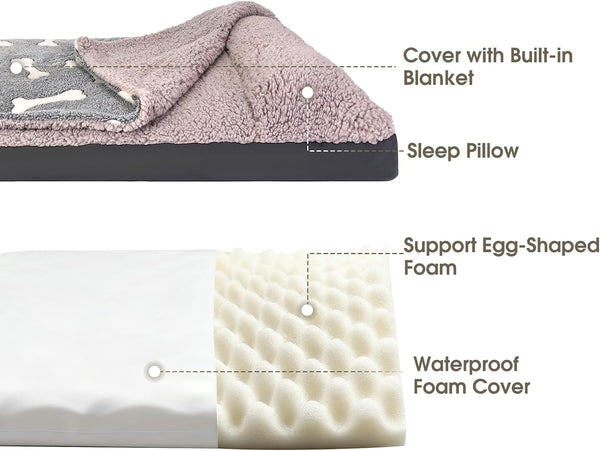 Dog Bed with Cover Pillow Blanket Attached, 30''X20'' Washable Rectangle Hooded Cozy Cave Cat Puppy Calming Crate Bed & Removable Cover, Indoor Covered Kennel Furniture Couch Sofa for Small Medium Pet3