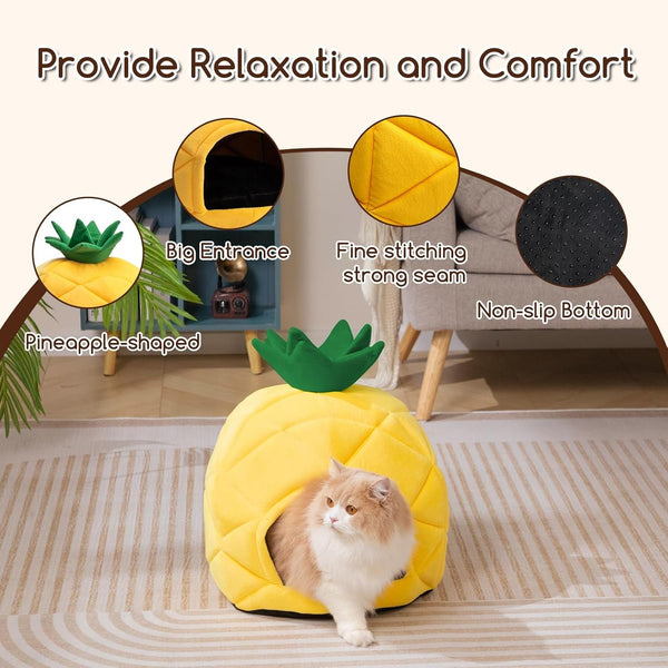 Hollypet Cat Bed Cave for Indoor Cats for Pets up to 15 Lbs, Pineapple | Warm Cat Bed Cats Cave Condo, Covered Kitty House with Removable Washable Cushion, Cozy Enclosed Pet Bed for Small Dogs5