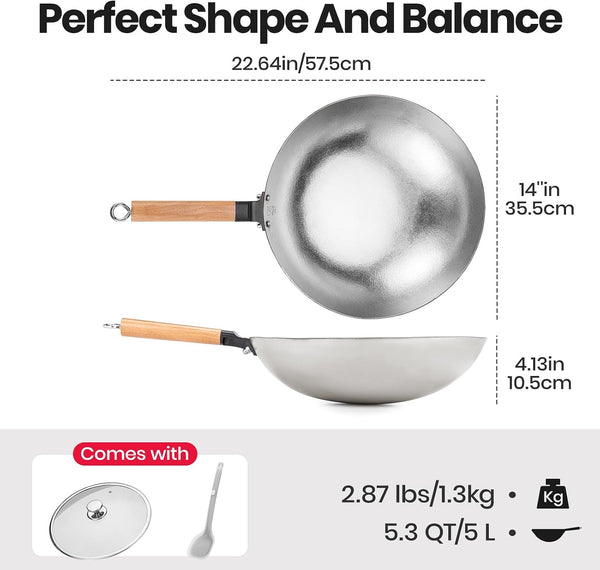 14'' Titanium Wok Pans for Cooking, Non-Stick Stir Fry Pan with Lid | Pure Titanium Cookware, 5 Quarts Capacity, Non Toxic Wok, PFAS, PFOA & PTFE Free, Gas & Open Fire Only, Dishwasher Safe6