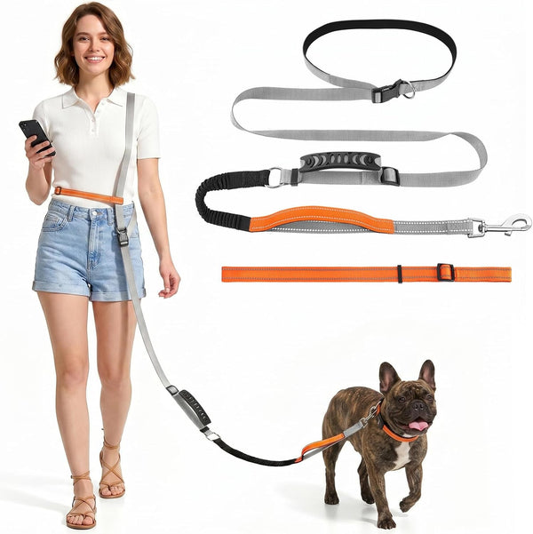 Xiaz Hands Free Dog Leash,Versatile Crossbody Dog Leash,5.9-7.9 FT Waist Belt with Double Handles for Small Medium and Large Dogs Walking, Running and Jogging, Red12